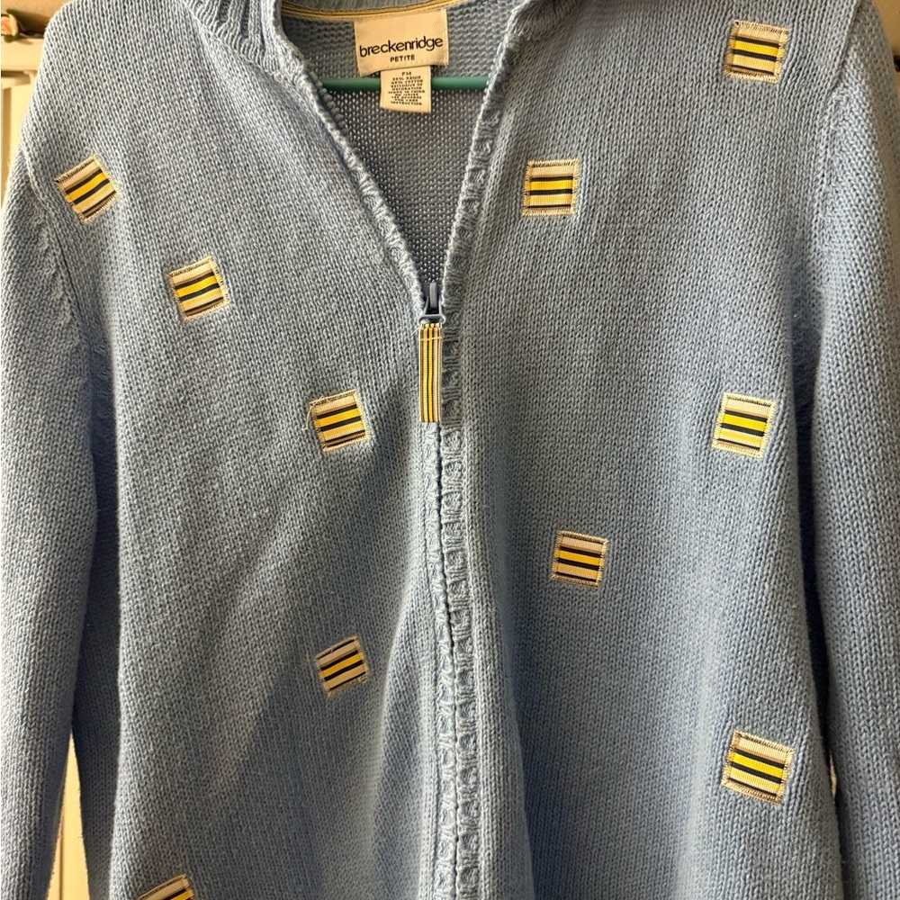 Vintage Breckenridge Zip Up Cardigan Blue Nautical Size Petite Medium - Picture 2 of 4